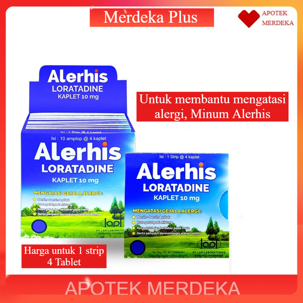 Alerhis strip - 4 Tablet | Alerhis Obat Anti Alergi | Kulit Gatal | Ruam Kulit 1 Strip