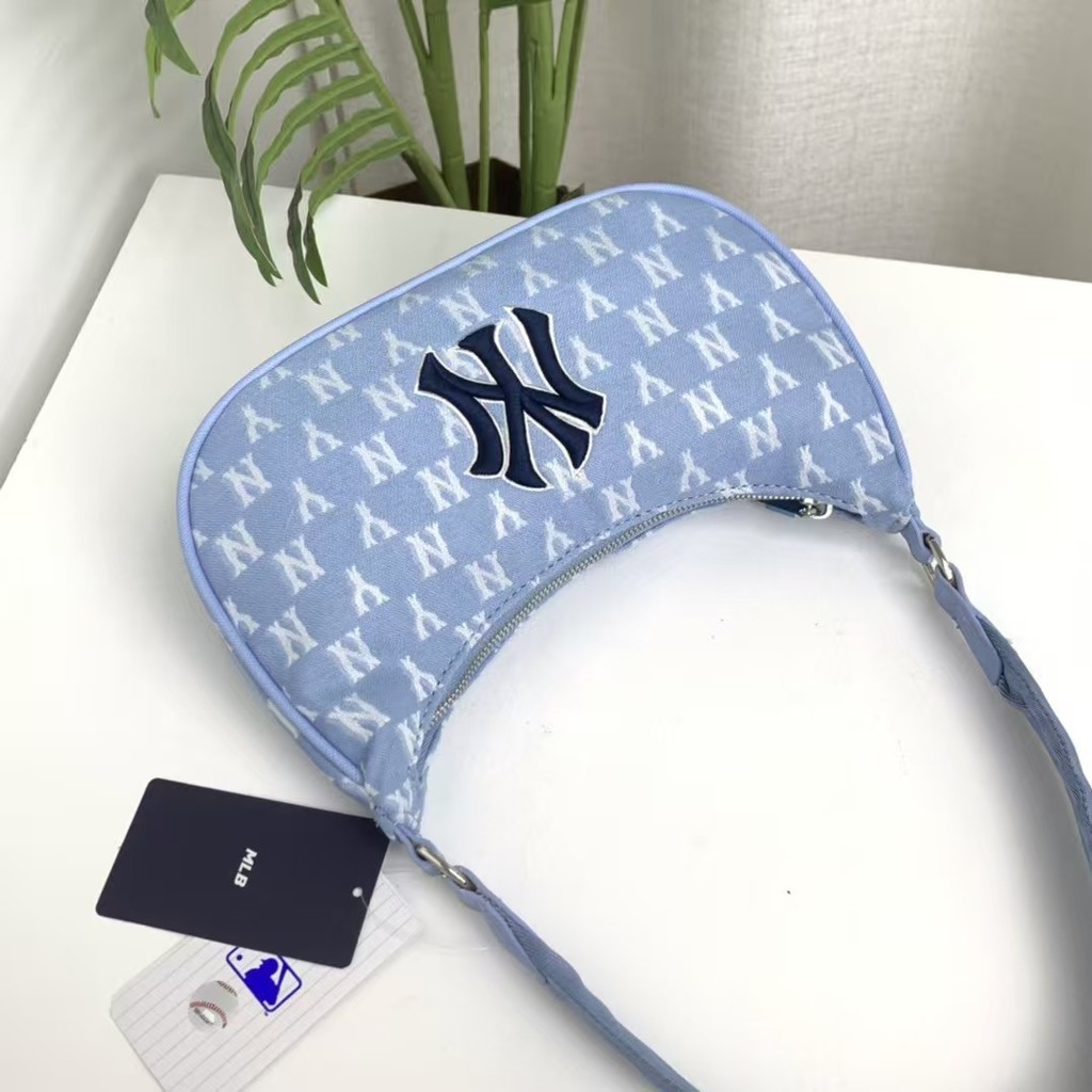 South Korea MLB Underarm Bag with Full Print Denim NY Yankees Canvas Crescent Bag Women's Crossbody 