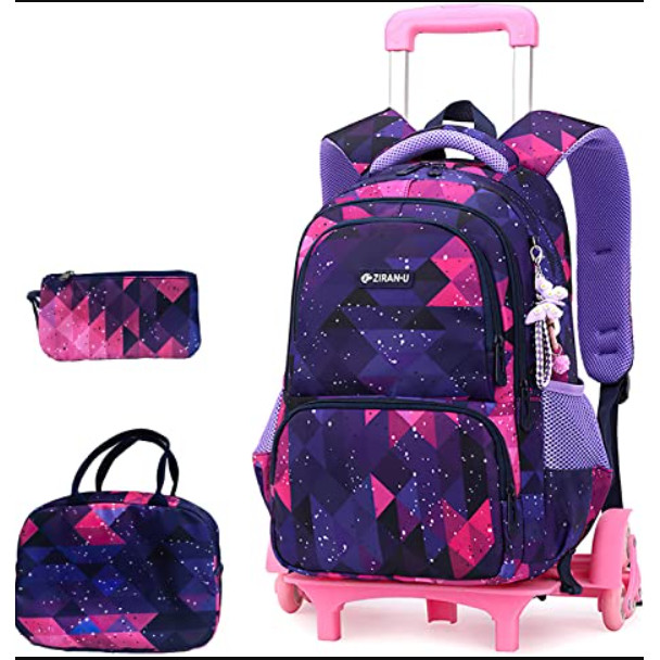 School Trolley Bag School Wheeled Backpack Set for Girls Elementary School Trolley Bag Set 3 pcs wit