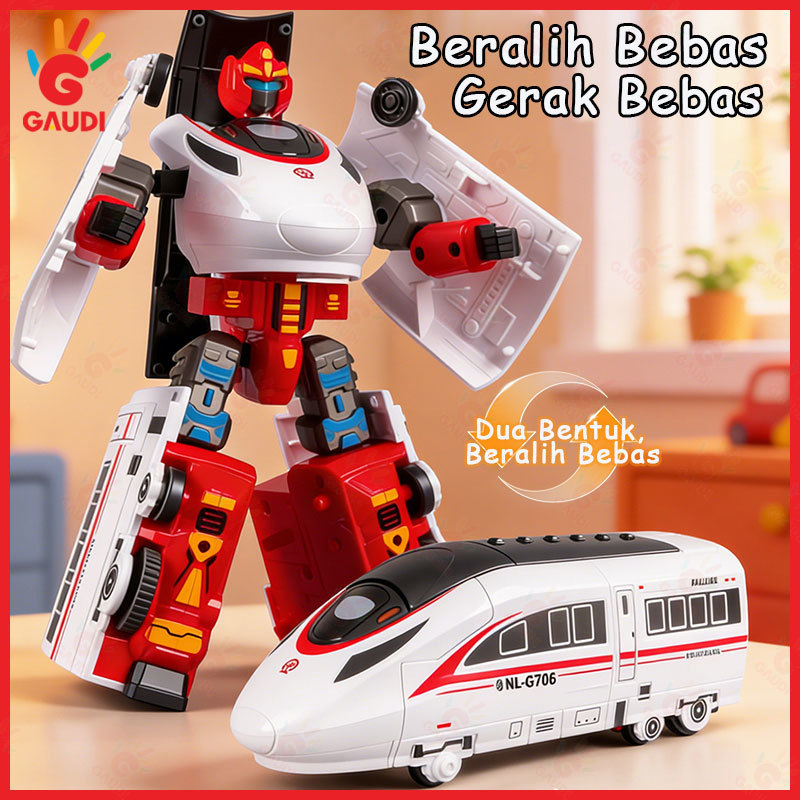 Gaudi Mainan Kereta Hi-Speed Diecast Manual Bisa Berubah Jadi Robot Jalan Inersia Edukasi Anak