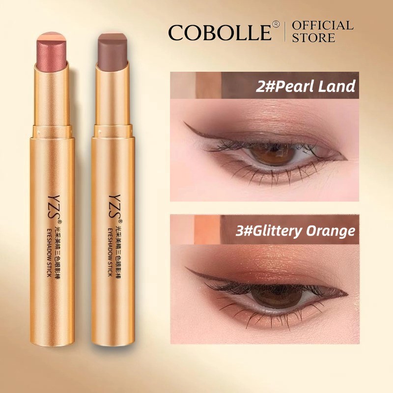 COBOLLE- YZSstik eyeshadow tiga warna dengan glitter gradien[Waterproof/Mudah Diaplikasikan]/Stik Ey