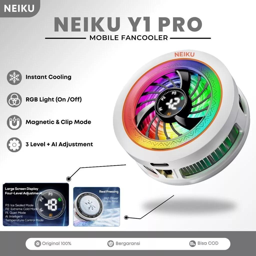 NEIKU Y1 Pro Phone Cooler Fan Cooler Magnetic with 3 Level & Mode AI + Led RGB Type-C Pendingin HP G