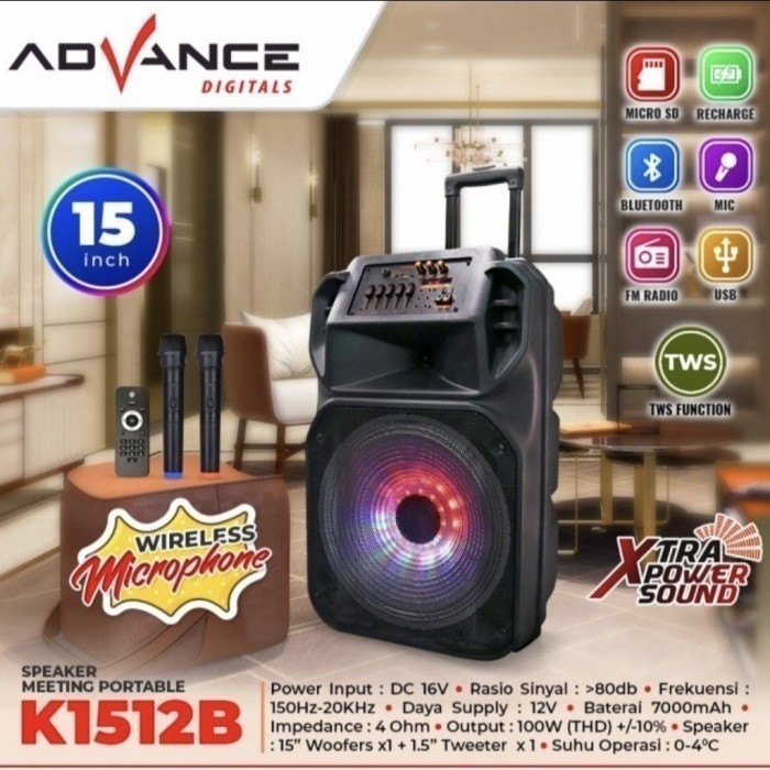 [Garansi Resmi 1 
tahun ] Speaker metting advance K1512/K1512B Speaker dengan 2 mic wirelles Advance