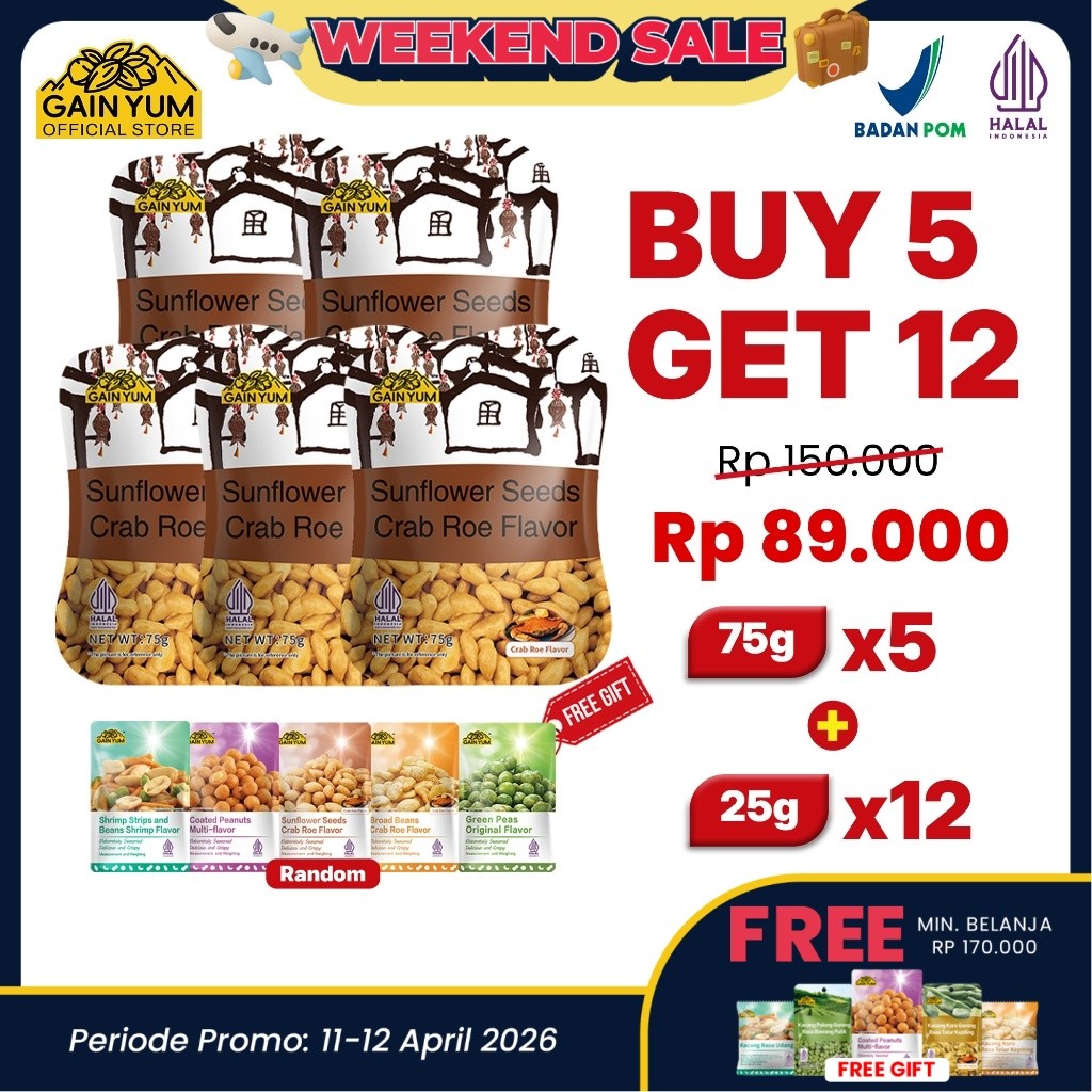 Gain Yum - Kuaci Kupas Rasa Telur Kepiting 75g Sunflower Seeds Crab Roe Snack