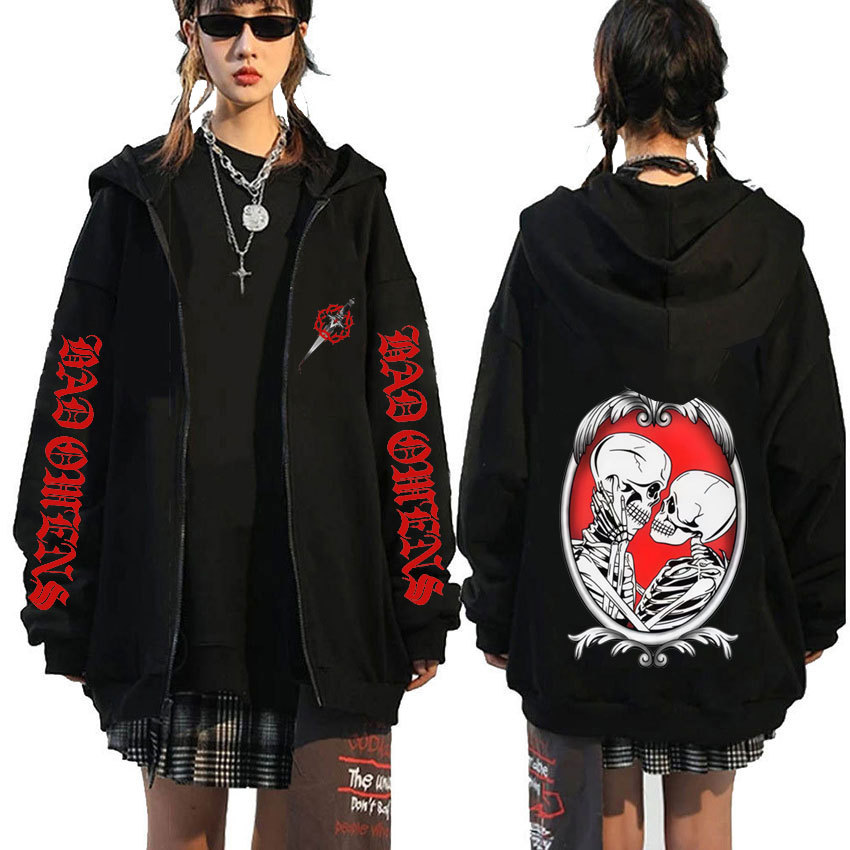 JAKET Bad Omens Skeleton BAND - Zipper Hoodie Unisex Gothic Metal Zip Up Jacket