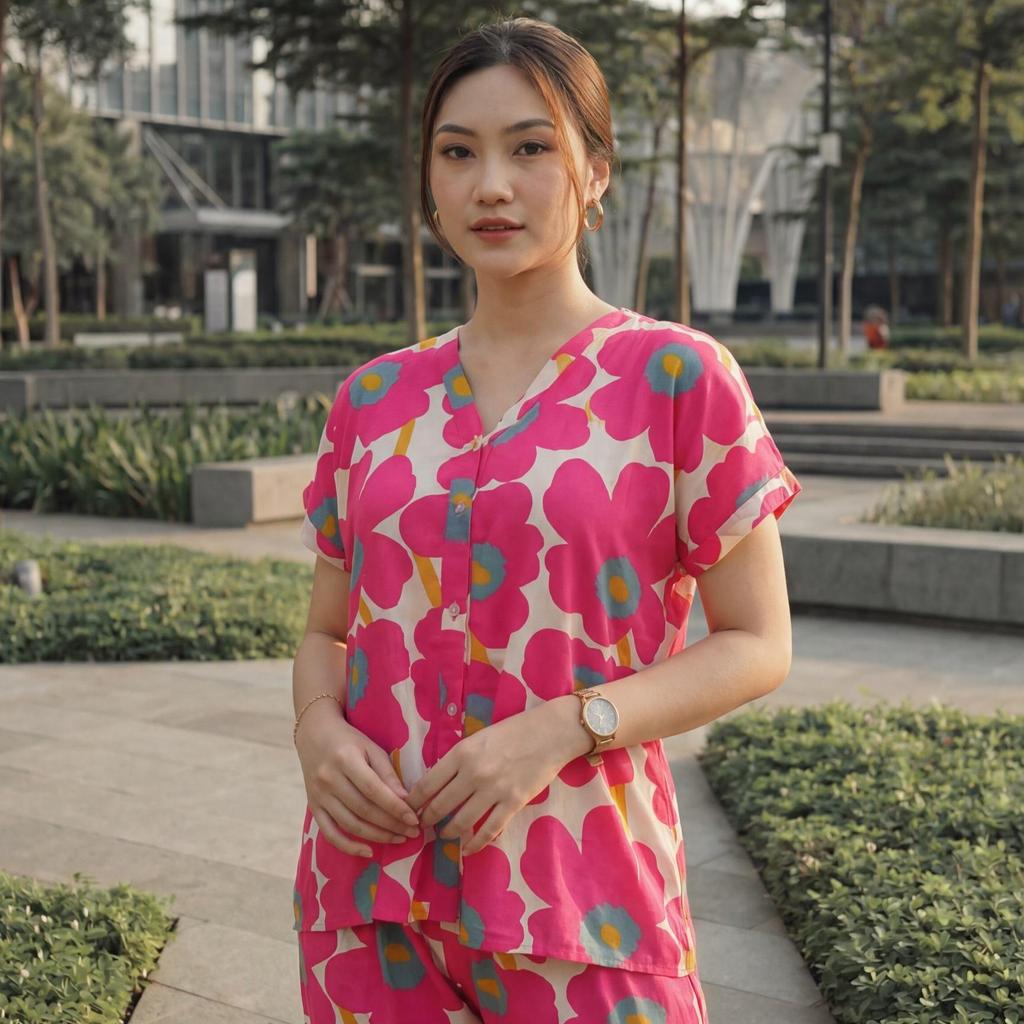 Piyama V Neck Kancing Celana Panjang | Piyama Kekinian | Piyama Wanita Grosir Piyama SMD