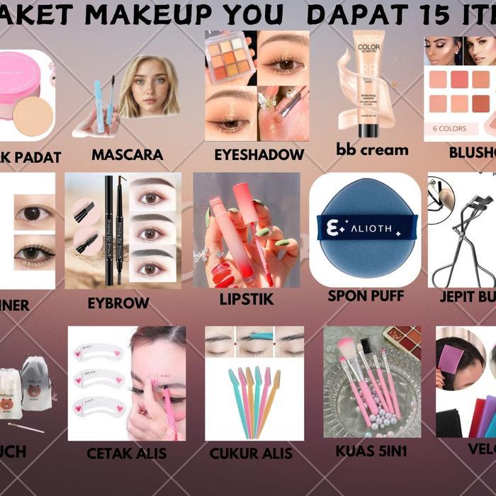 WOW SET 15 ITEM PAKET YOU MAKEUP DAPAT 15ITEM - 01#PUTIH GADING