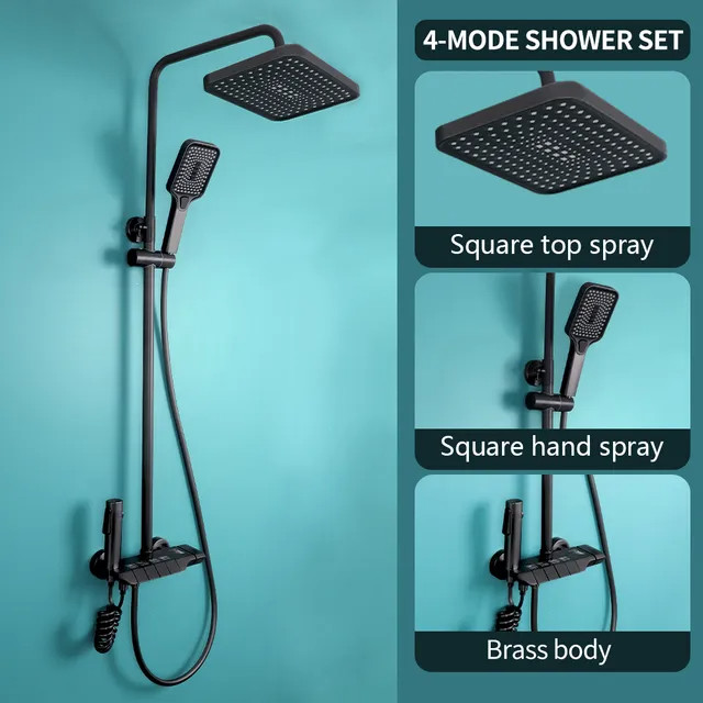 BOUTIQUE Set Shower Mandi Black Gold Silver 4 Tombol Head Shower Hand Shower Spray Gun Keran Air Pan