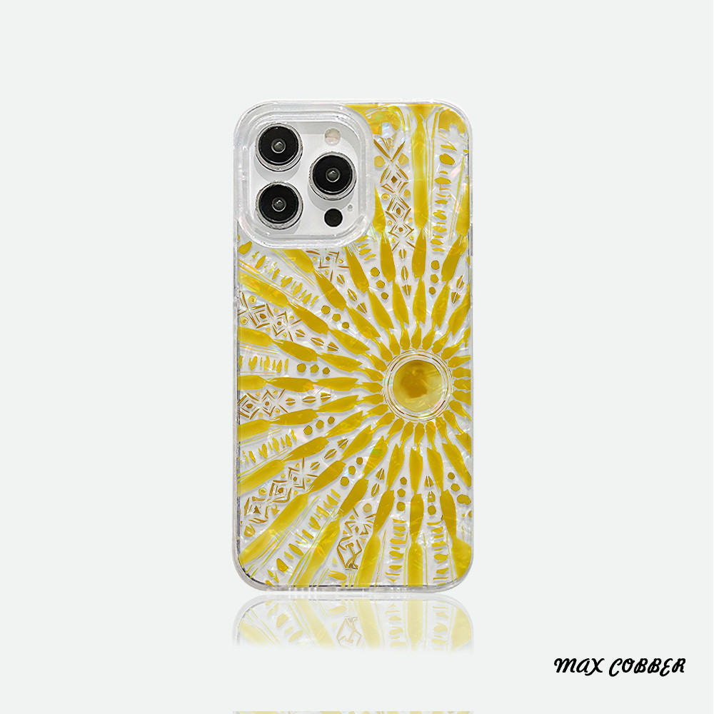 MAXCOBBER Yellow Sun Ray Pattern Phone Case for iPhone 13 14 15 16 12 11 PRO 11PROMAX 7 8 PLUS X XS 