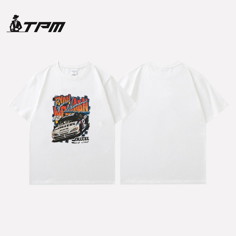 kapas murni TPM T-shirt Oversize Nascar Vintage Print Pattern Atasan Kaos Pria dan Wanita