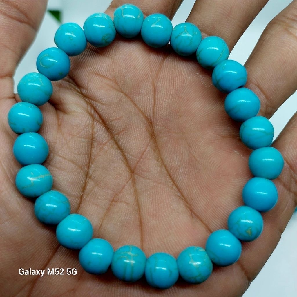 Gelang batu pirus biru panci bulat dim 8 mm mewah elegan permata