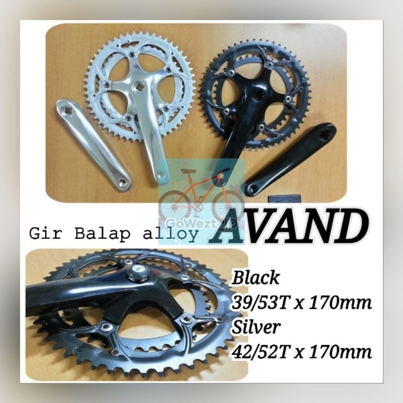 READY Gear Gir Crank Set Sepeda Balap 2 Speed Susun Avand Alloy 52T 53T As Kotak Hitam Silver | High