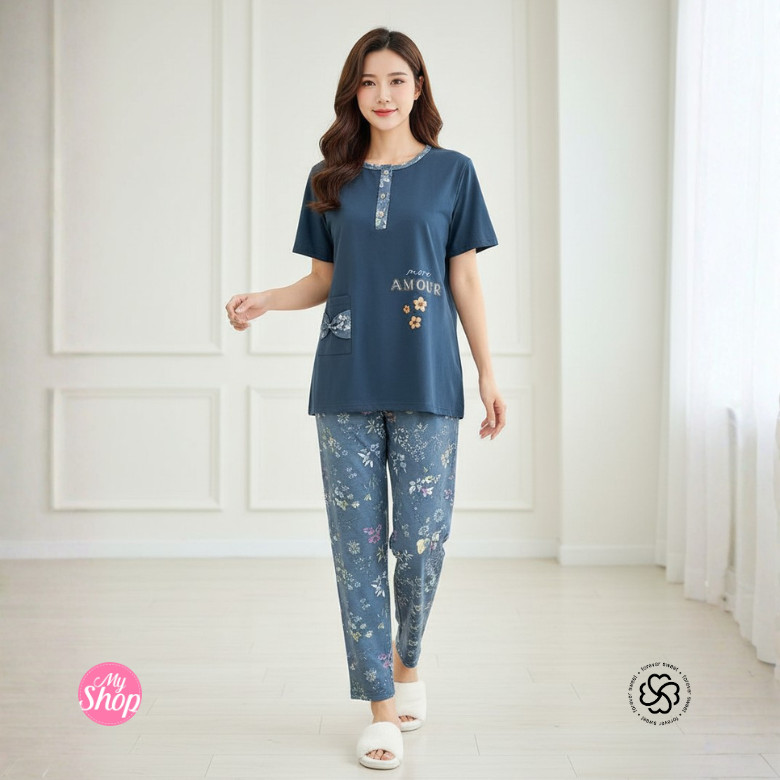 Oneset Piyama Wanita Kaos Adem – Tangan Pendek Celana Panjang Mama Size | Forever Sweet CP V-873