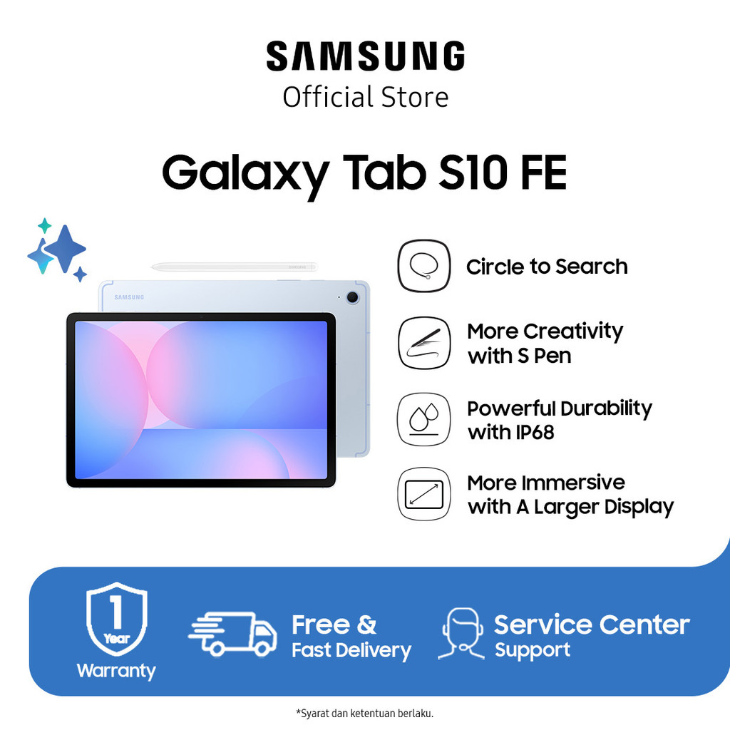 Samsung Galaxy Tab S10 FE 8GB/128GB - Blue | Tablet AI | Galaxy AI | Layar besar