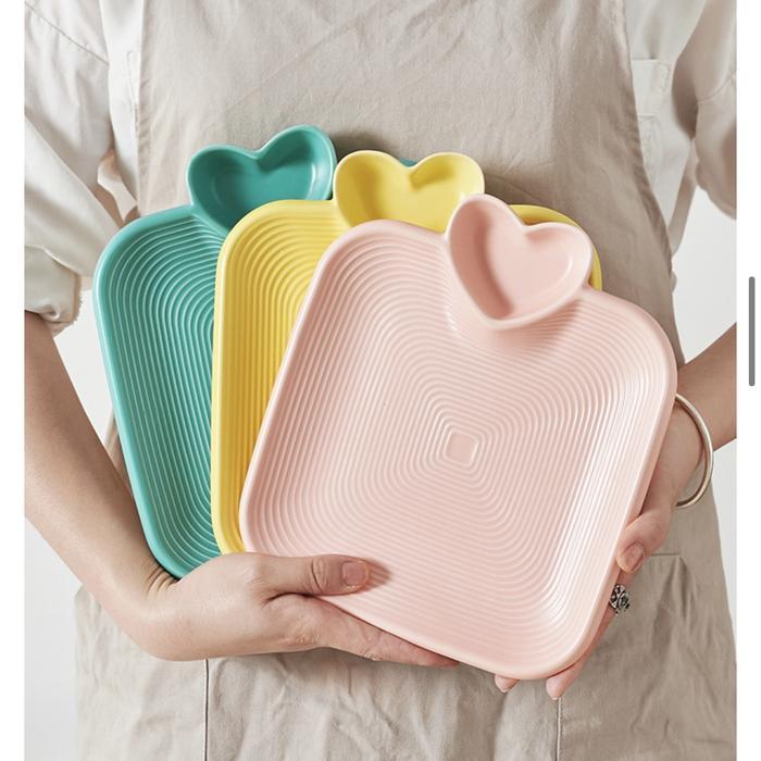 ELtamart 1set 2pcs Piring Saji with Tempat Saus Keramik Dumpling Plate - Hijau