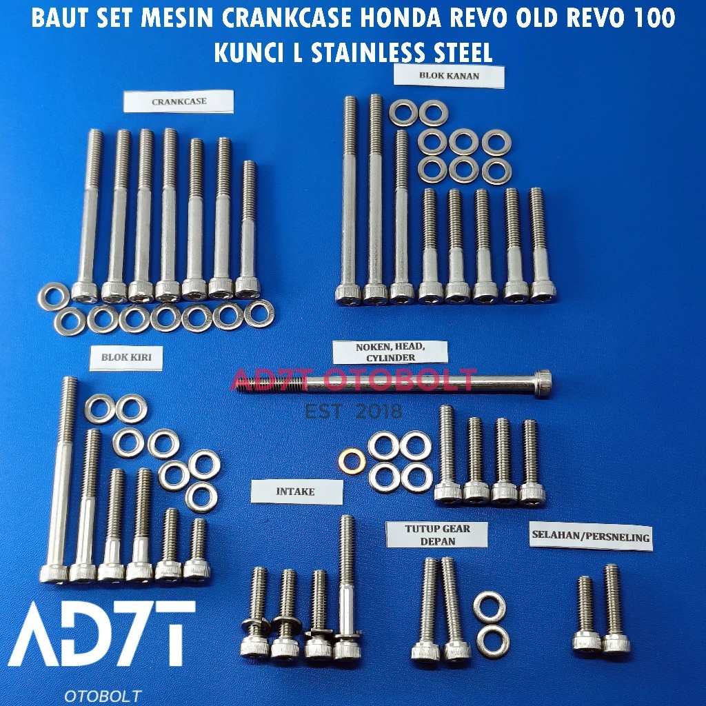 Baut Set Mesin Crankcase Honda Revo OLD Revo 100 Kunci L Stainless Steel