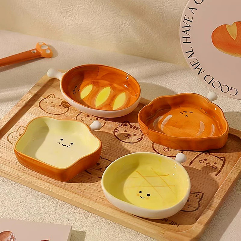 Ceramic Bread Plate Cute Croissant Pattern Dessert Plate Home Creative Plate Ceramic Seasoning Plate
