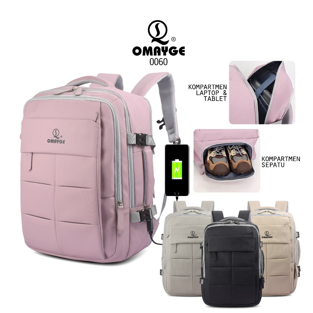 Omayge-Tas Ransel Omayge 0060 Tas Backpack Laptop Tas Travel Sepatu-Tas Koper