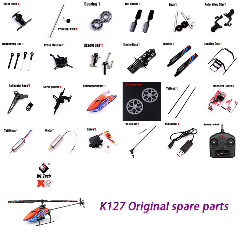 Wltoys XK K127 V911S RC Helicopter Accessories Head Canopy Receiver Board Blade Tail Motor Rotor Ser