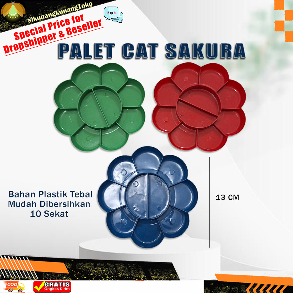 (SKN) Palet Lukis Bunga Sakura Cat Air Wadah piring palette plastik untuk melukis cet akrilik anak s