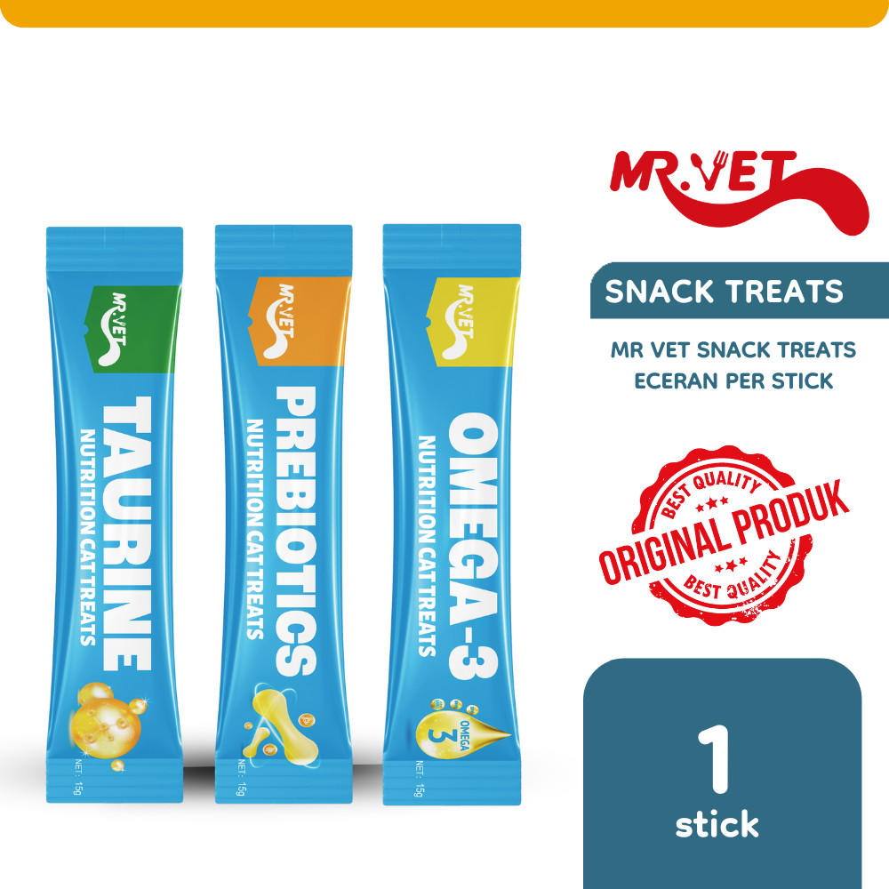 Mr Vet Cat Treats Prebiotics Omega 3 Taurine Camilan Kucing Creamy Snack Kucing Eceran Per Stick