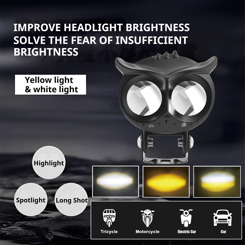 Lampu Tembak Lampu Sorot LED Owl 2 Mata Motor Mobil Mode Jauh Dekat Cahaya Kuning Putih