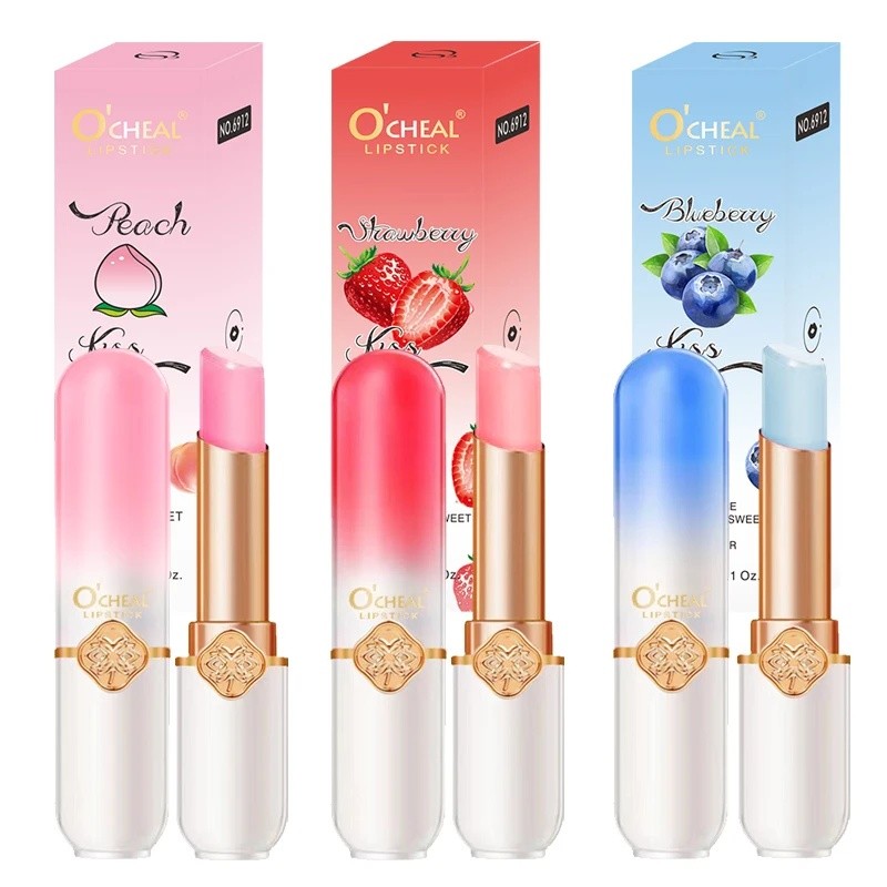 O'CHEAL Warna Buah Lipstick Peach Suhu Mengubah Lip Balm Moisturizing Tahan Air Tahan Lama Moisturiz