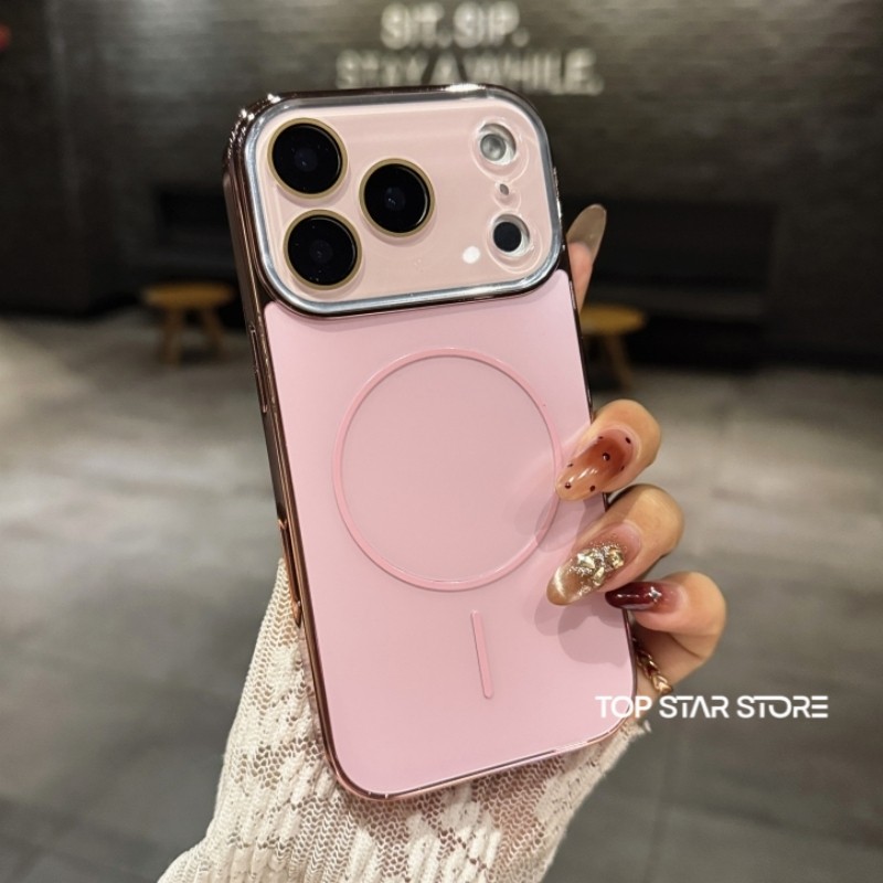 Large Window Corning Frosted Glass Case Magnetic Electroplating Phone Case for IPhone 17 Air 16 15 1