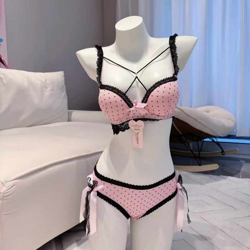 [COD]Lace Powder Black dengan Cute Bow Lingerie Set (Lingerie Set)