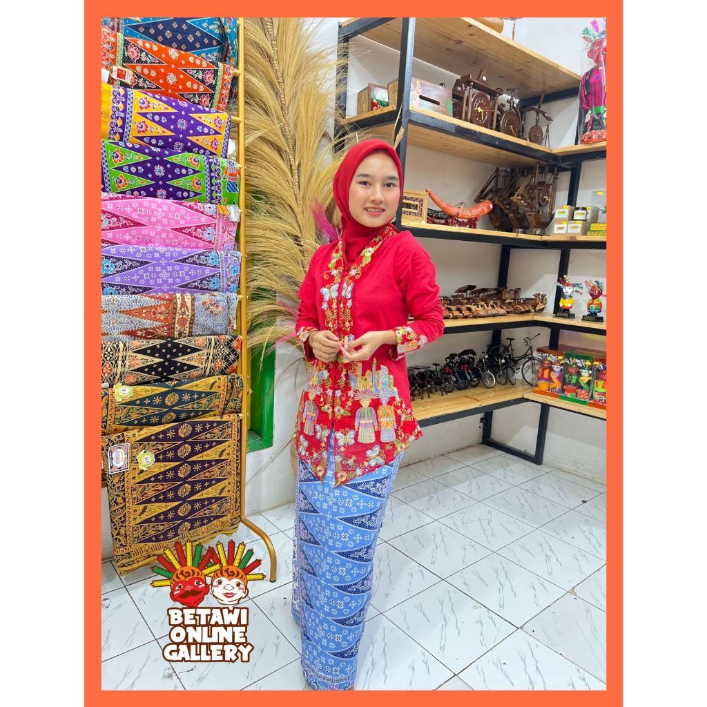 Paket Kebaya Bordir Betawi / Kebaya Bordir Motif Ondel / Kebaya Bordir ( Kerudung + Kebaya + Rok )