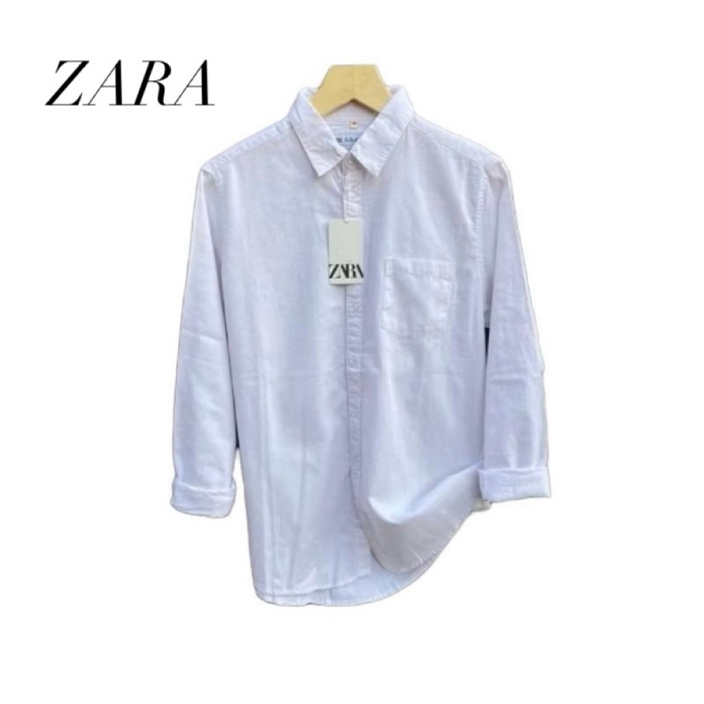 HERBERTSHOP Zara Kemeja Pria Lengan Panjang Putih Casual Slim Fit