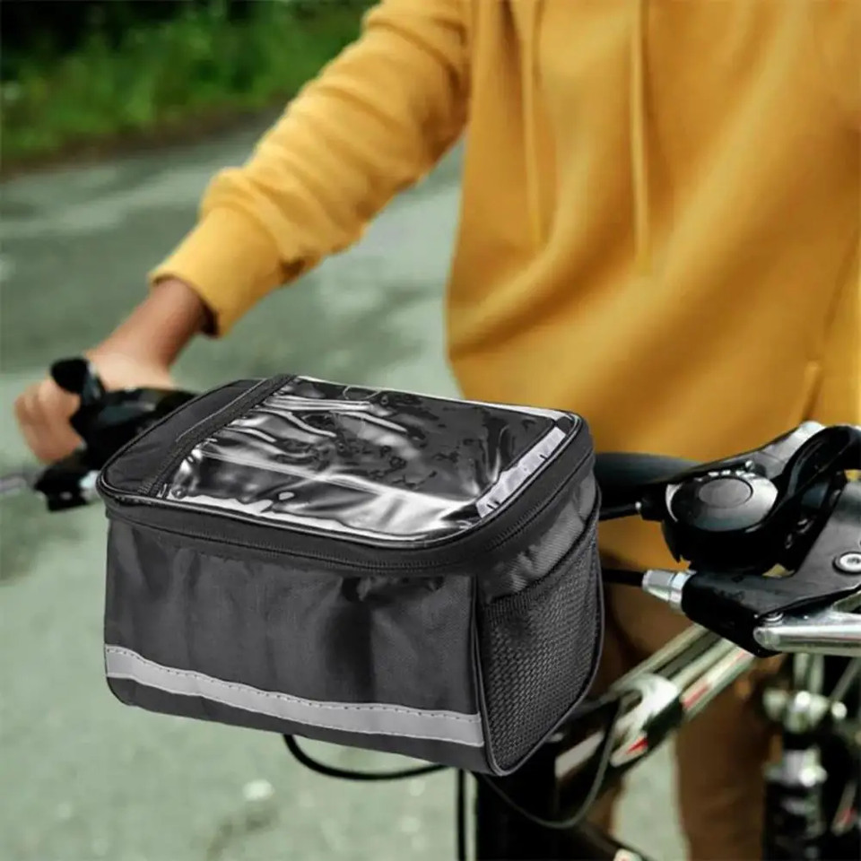 Bicycle Front Handlebar Bag Outdoor Bike Reflective Strap Touchable Phone Pouch Bicycle Riding Bag B