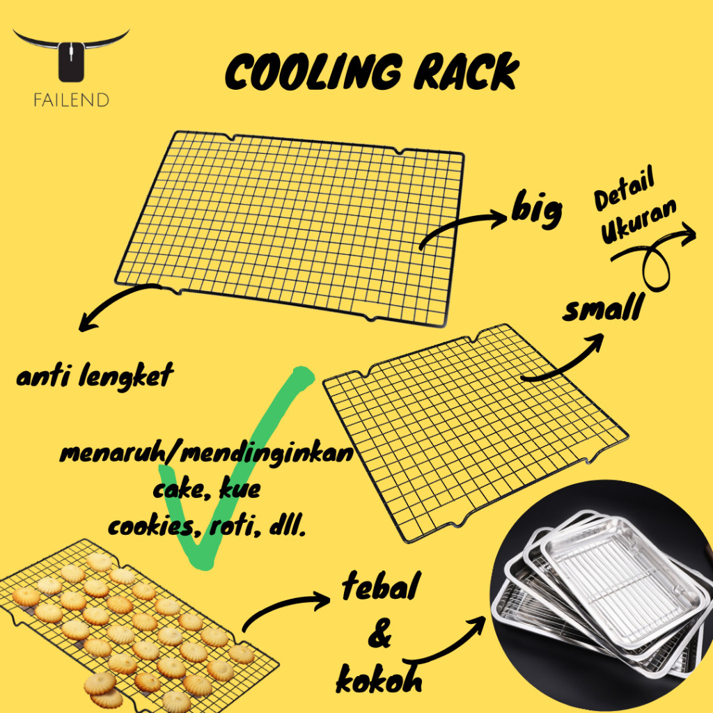 TERBARU Cooling Rack Single Rak Untuk Pendingin Tatakan Kue Cake Cookies Baking Cooling Rak Dan Wada