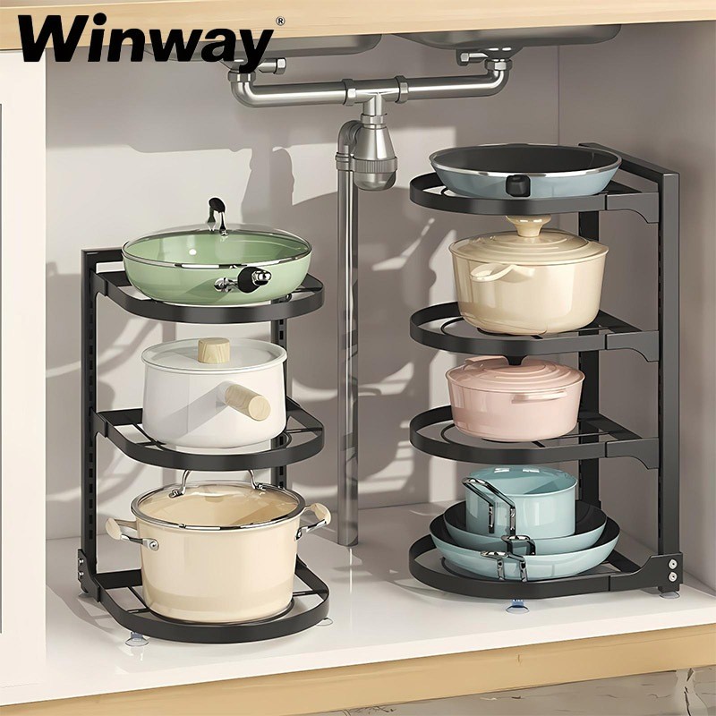 Rak Panci Bawah Kolong Dapur Rak Pot Stainless Steel Rak Panci Susun Rak Kolong Dapur Rak Adjustable