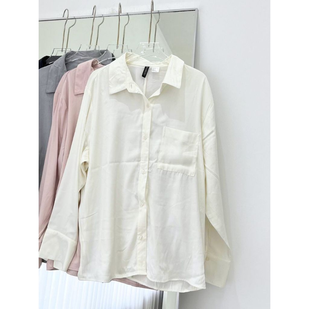 HM Satin Longsleeve Shirt - Kemeja atasan wanita lengan panjang