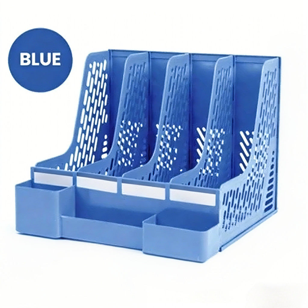 Organizer Meja Plastik 4 Tingkat, Rak File Vertikal untuk Menata Dokumen, Alat Kantor yang Efisien, 