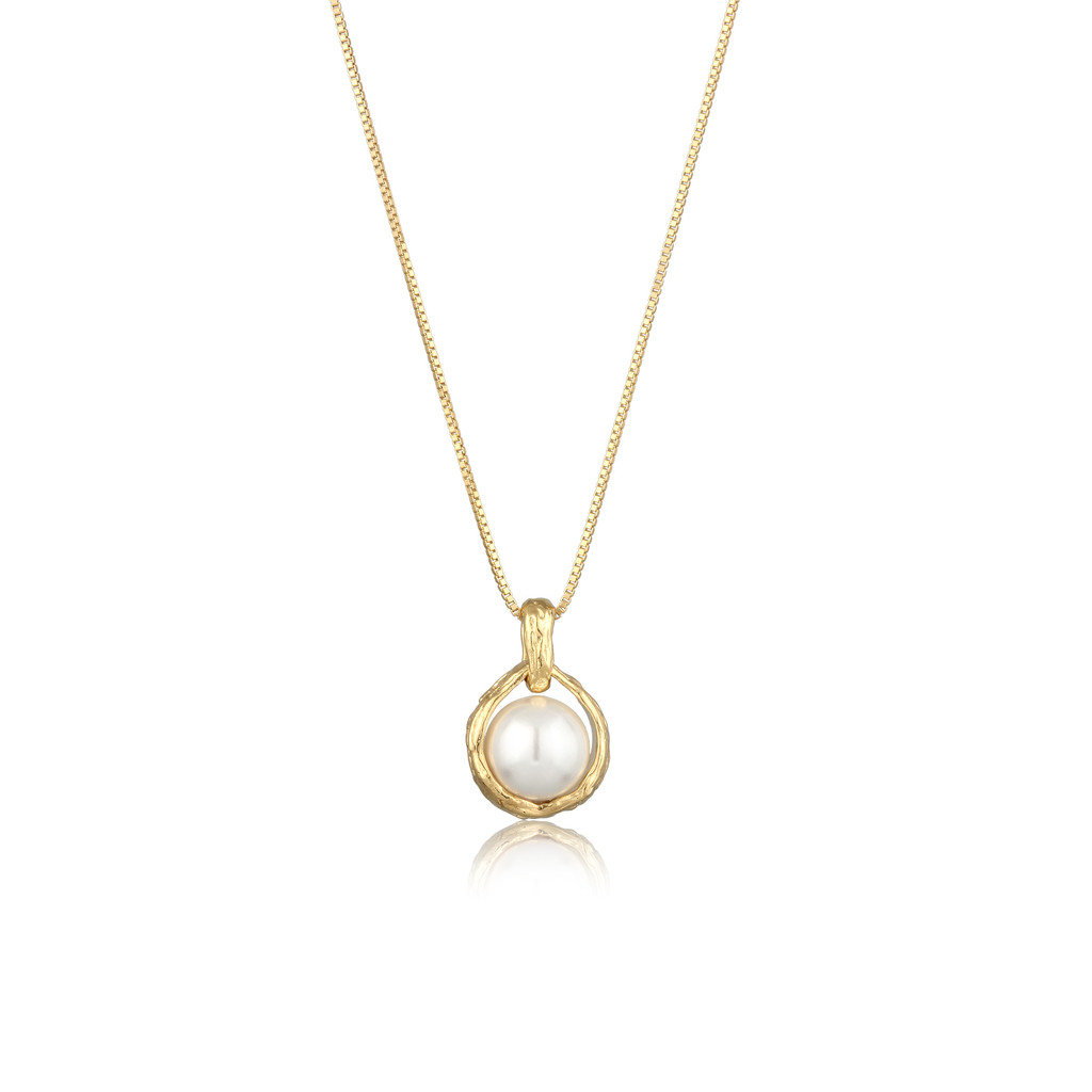 Elli Jewelry Kalung Liontin Wanita Perak 925 Lapis Emas Bola Mutiara Kerang Korea Style
