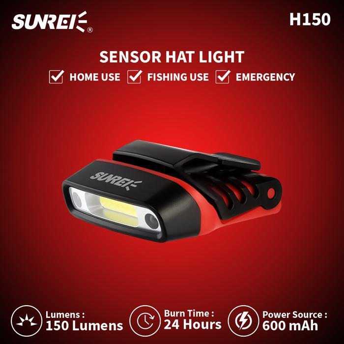 ArenaSports17 Lampu Kepala Headlamp Sunrei H150 150 Lumens IPX5 Hat Clip Topi - Merah