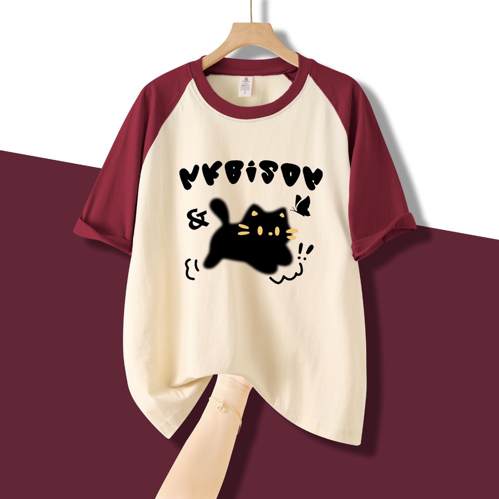[COD]Kaos lengan pendek raglan katun murni baru untuk wanita