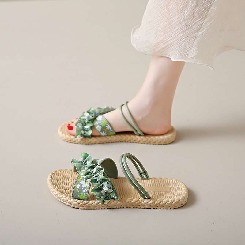 Sandal Datar Serbaguna Wanita untuk Musim Panas, Sepatu Pantai, Sandal Jepit Motif Bunga