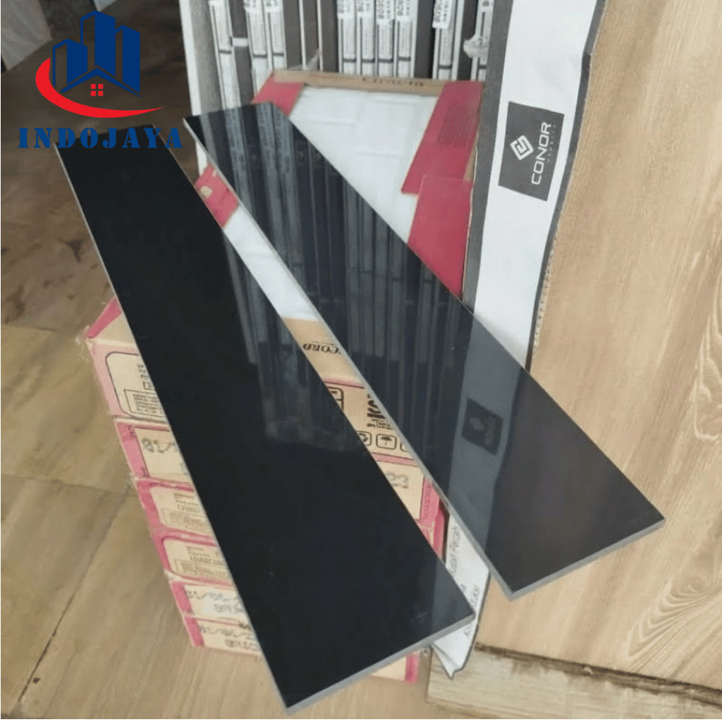 Kramik List 10x60 Hitam Polos Glossy Elegant Plint Lantai Dinding Granit Tile