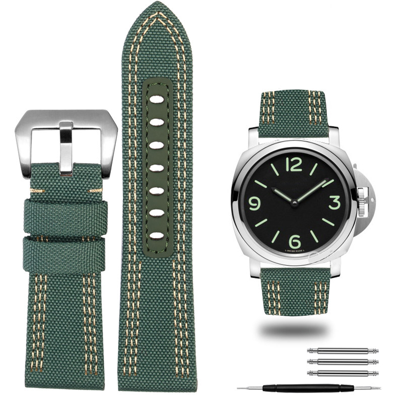 24mm 26mm Nylon Canvas Leather Wat Strap for Panerai 00984 985 Luminor Accessories Bracelet Black Bl