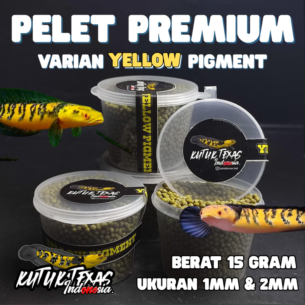 PELET PREMIUM YELLOW EXTRA SPIRULINA 15 GRAM PAKAN MAKANAN IKAN PREDATOR CHANA OSCAR ARWANA