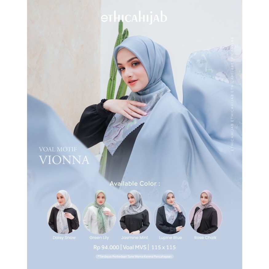 ETHICA HIJAB ELEGAN VOAL MOTIF VIONNA DAISY SNOW GREEN LILY JASMINE MINT LUPINE BLUE  ROSE CHALK HIJ