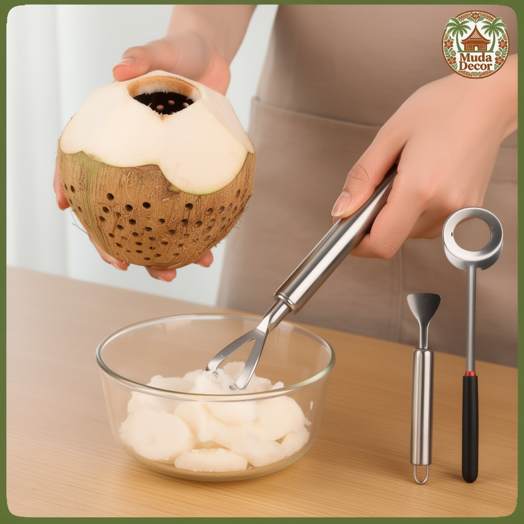 alat pembuka kelapa stainless steel pembuka batok kelapa muda alat dapur pengorek daging kelapa