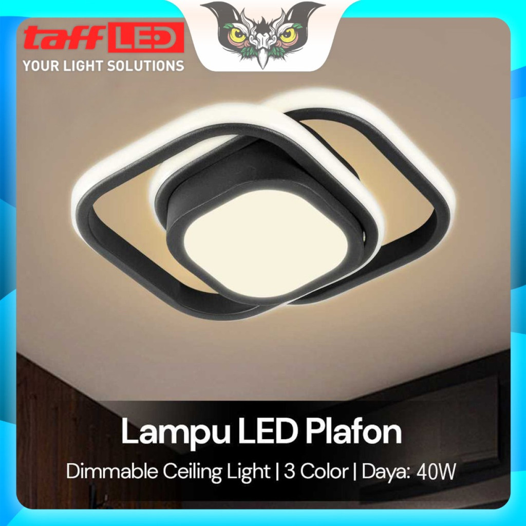 Lampu Plafon LED 2 Kotak Dimmable Ceiling Light Square 3 Warna 48W