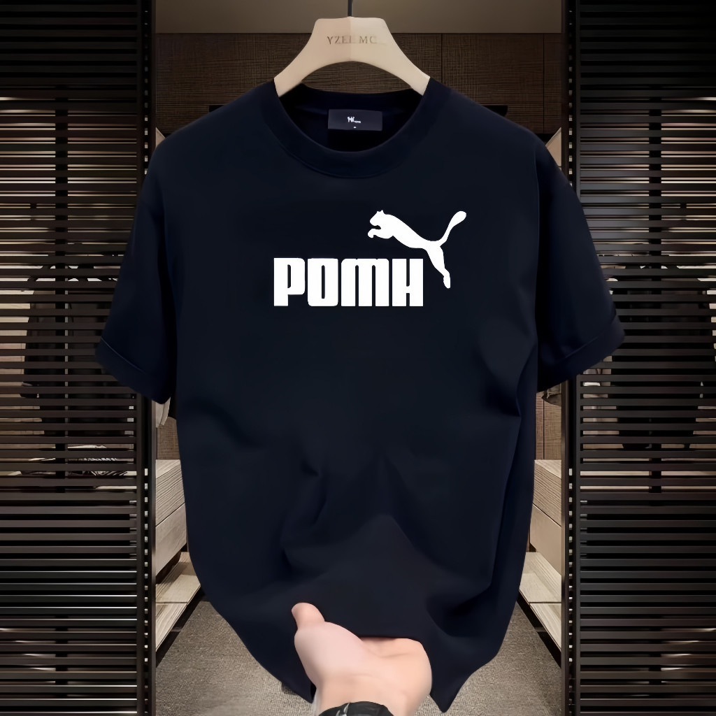 COD New 100%Katun Puma Kaos Distro Outlets T-Shirt Kaos untuk pria dan wanita Hitam Putih Berkualita