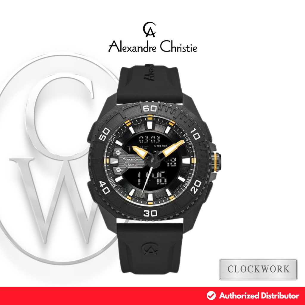 Jam Tangan Pria Alexandre Christie Digi AC 9502 MHRIPBAYL Karet Sporty Analog Digital Hitam Kuning
