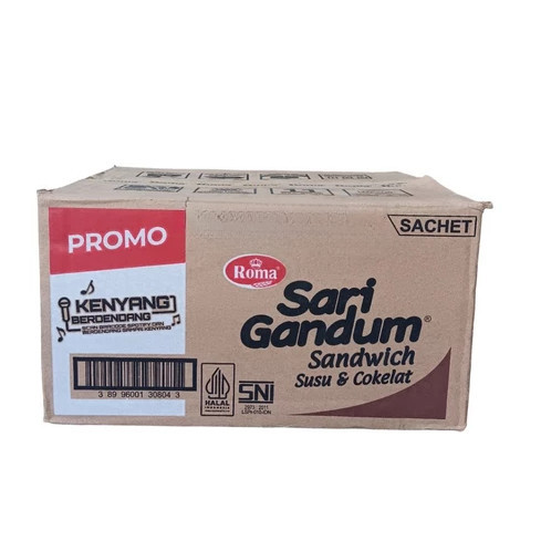 Roma Sari Gandum 1 DUS Biskuit Sandwich Rasa Coklat dan Peanut Karton Isi 120 Sachet Laris Manis