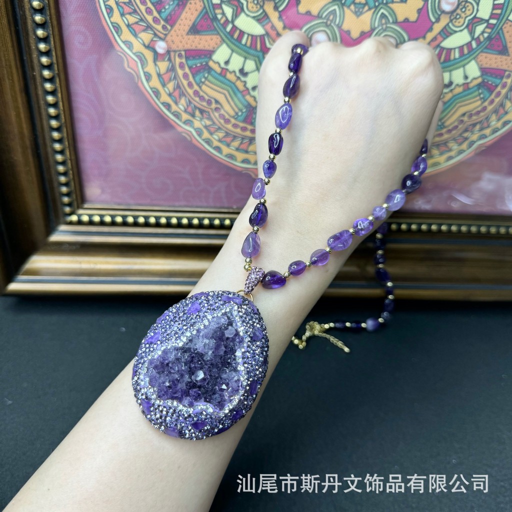 Kalung Turmalin Amethyst Mentah Uruguay